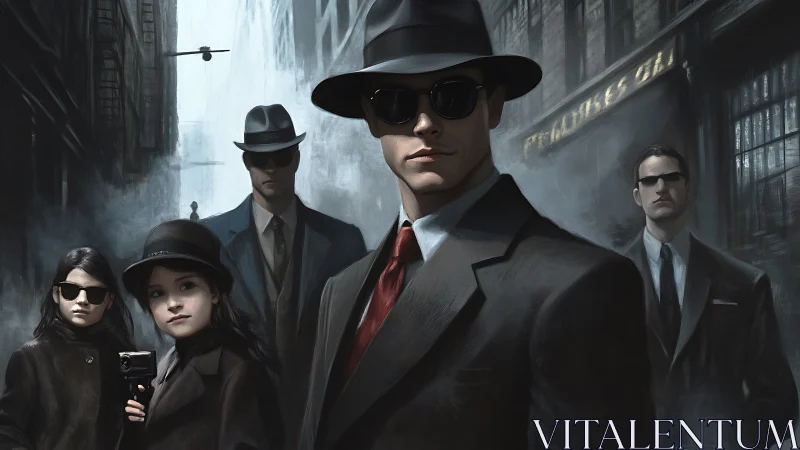 Mysterious city agents and curious kids in cool noir fog.