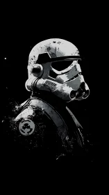 Monochrome trooper portrait rendered in splattered digital ink
