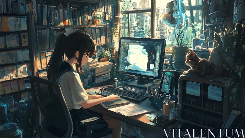 Cozy digital studio where quiet sketches meet sunlit city windows.