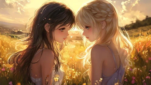 Sunlit friends sharing a quiet golden moment in bloom.