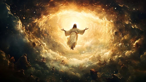 Radiant ascension swirling through a golden cosmic gateway.