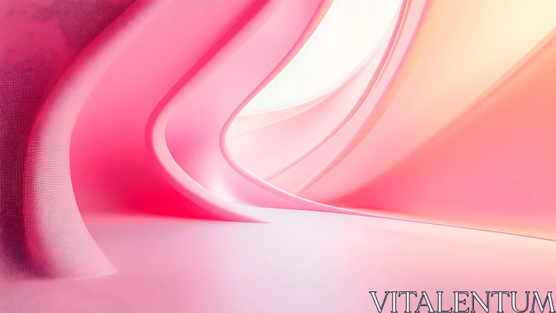 Curved pink interior surfaces form a continuous abstract corridor