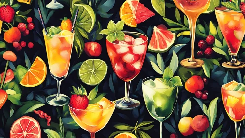 Tropical Cocktails with Fresh Citrus and Berries.