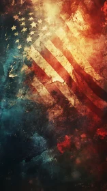 Distressed American flag artwork with textured grunge finish.