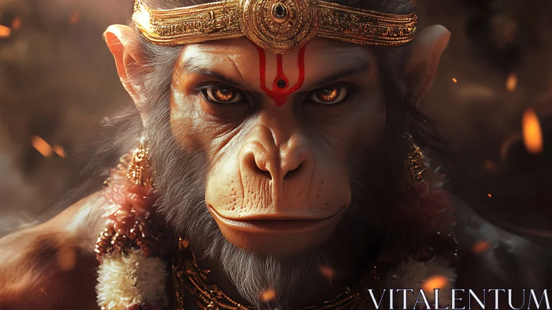 Simian-faced deity figure with ornate crown and markings.