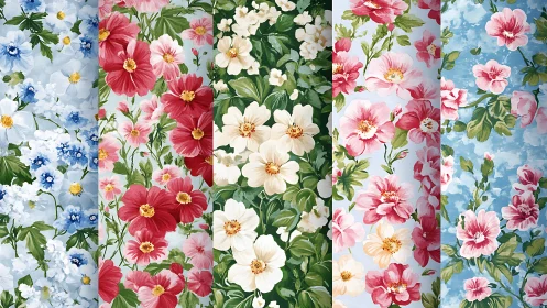 Floral Textile Patterns Collection: Blue, Pink, Cream Designs.