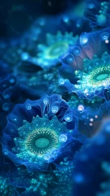 Bioluminescent dreamblooms swirling in cobalt tidepools.