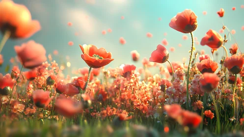 Golden Hour Poppy Field With Soft Focus Blooms
