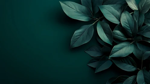 Deep green leaves rest calmly on a minimalist backdrop