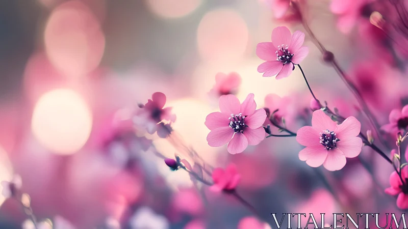 Pink flowering plants display shallow depth of field focus technique