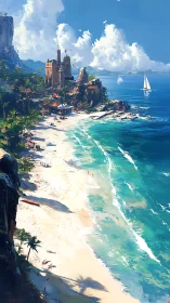 Coastal Castle Fantasy - Medieval Architecture Overlooking Turquoise Waters.