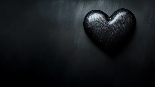 Black heart form against dark textured surface.