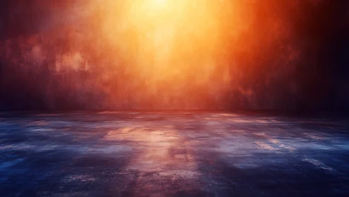 Cinematic empty room with dramatic warm backlight gradient