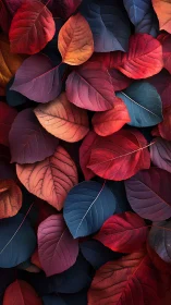 Colorful autumn leaves overlap in dense, textured layers