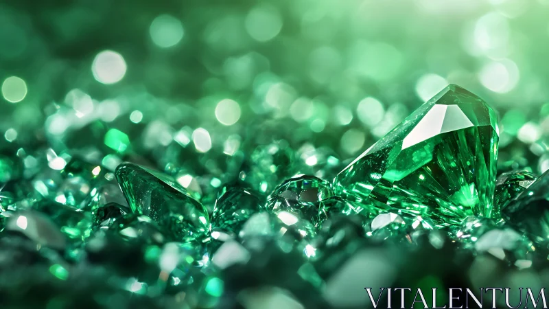 Luminous green gemstones sparkling in a dreamy glow.