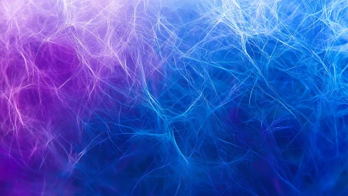 Abstract fiber texture with glowing purple and blue gradient background.