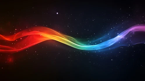 Chromatic lightwave streaming across starry void.