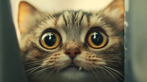 Close-Up Portrait of Tabby Cat with Striking Golden Eyes