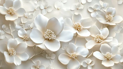 White floral composition with dimensional petals and golden centers
