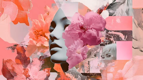 Petal-framed daydream stitches fragments of faces and bloom