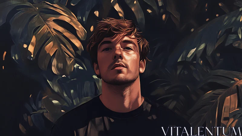 Male portrait rendered in stylized digital foliage lighting