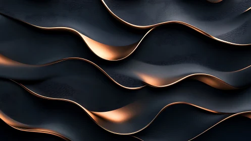 Metallic black waves curve with warm copper highlights