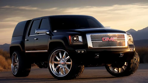 GMC sport utility vehicle rendered in desert landscape at dusk