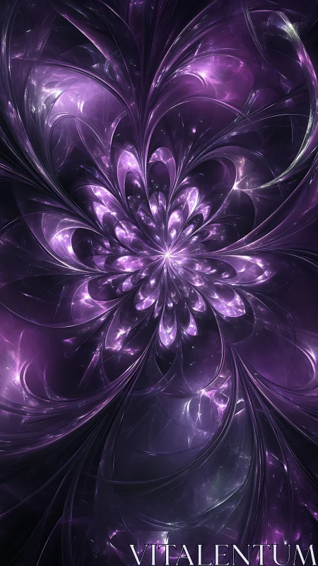 Luminous violet fractal flower unfolds in deep cosmic glow
