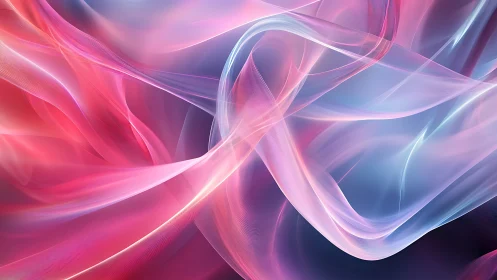 Abstract translucent ribbons in pink and blue gradients.
