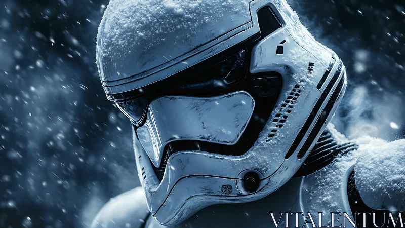 Cryogenic armored helmet under dynamic blizzard illumination.