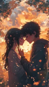 Sunset lovers share a quiet promise beneath falling petals