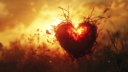 Incandescent Heart Form With Radiating Filament Tendrils In Luminous Field