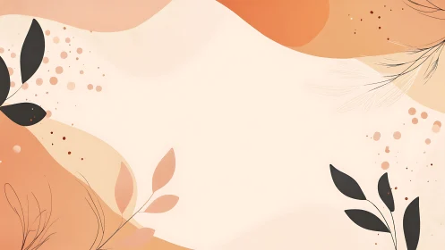 Organic leaf silhouettes on warm abstract pastel waves.