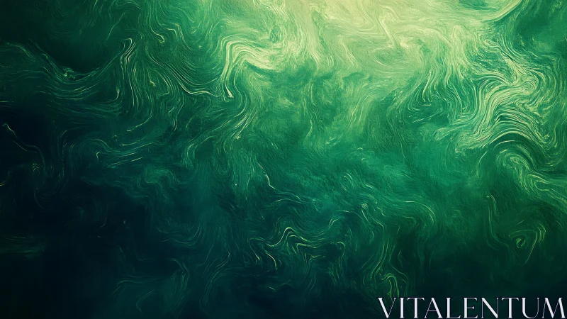 Green swirling abstract texture with fluid light patterns.
