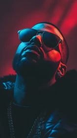 Neon-lit portrait exudes cool confidence in bold colors.