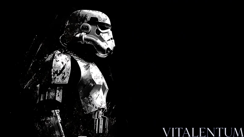 Monochrome sci fi soldier rendered in high contrast profile.