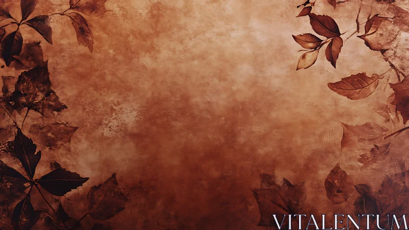 Textured sepia autumn foliage border with central copy space