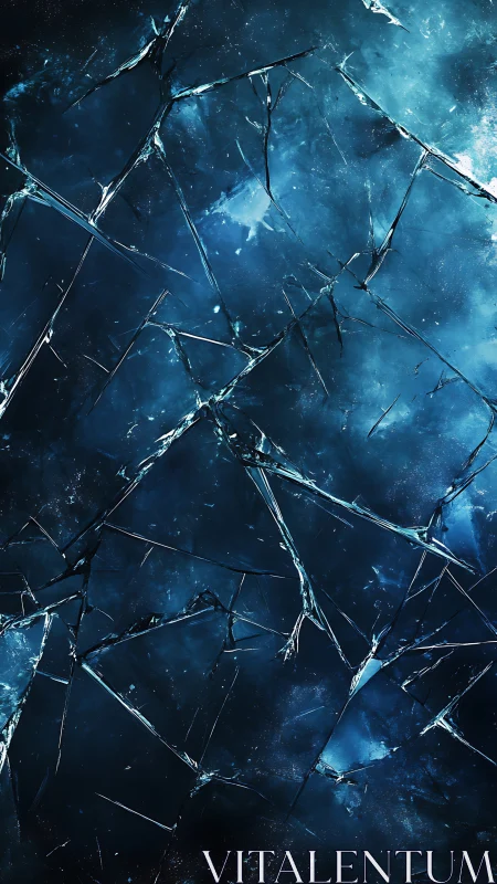Shattered blue glass texture with sharp cracked fragments