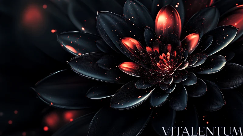 Midnight metallic flower erupting with ember highlights.