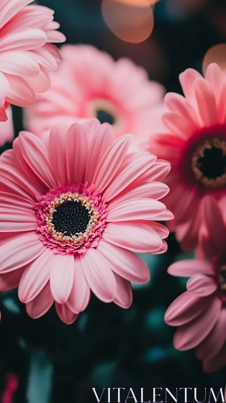 Pink Gerbera Daisies with Dark Background Bokeh
