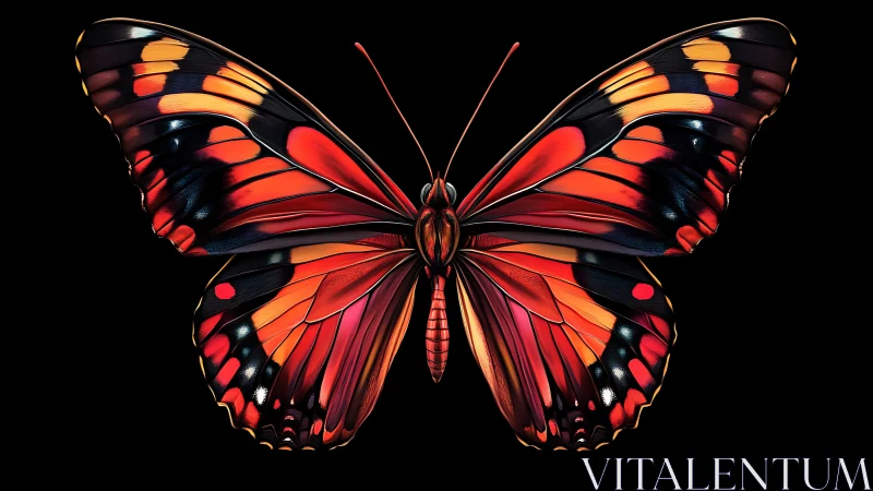 Red and orange digital butterfly with detailed wings.