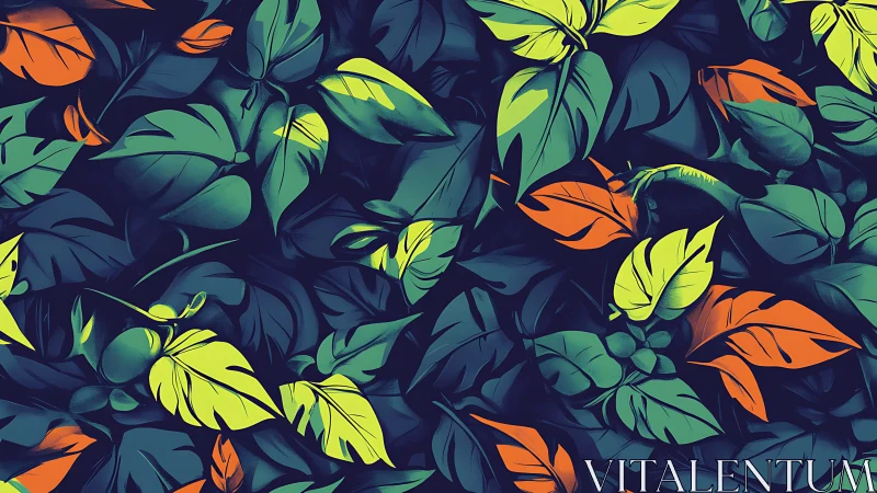 Neon jungle leaves glow against a deep midnight backdrop