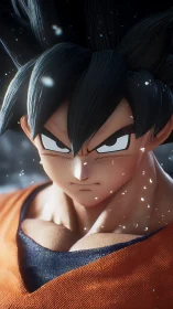 Hyper-real 3D anime warrior portrait under dynamic lighting