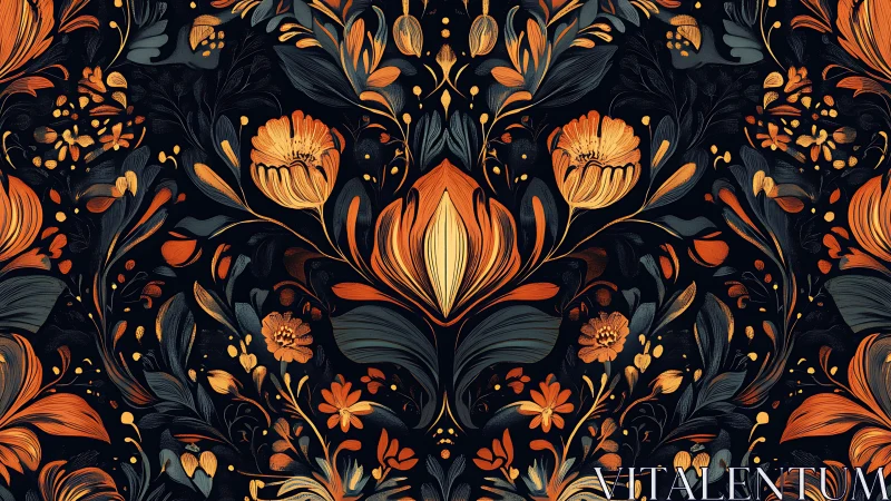 Ornate Floral Symmetry on Deep Navy Background