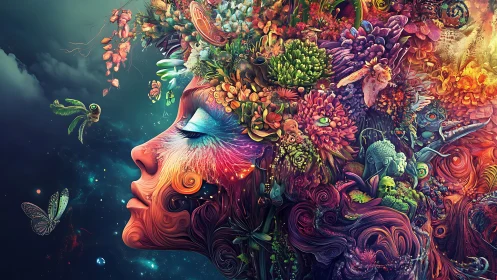 Cosmic garden muse dreaming in a riot of luminous color.