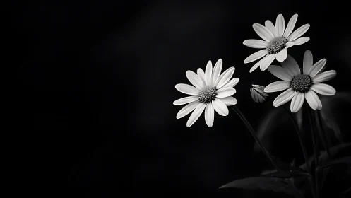 Monochromatic Daisies: High Contrast Black and White Floral Study.