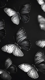 Silver nocturne of luminous butterflies in velvet shadow.