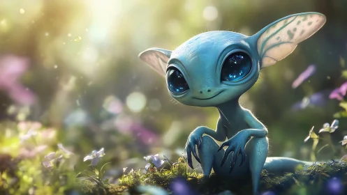 Fantasy creature portrait in luminous forest clearing composition.