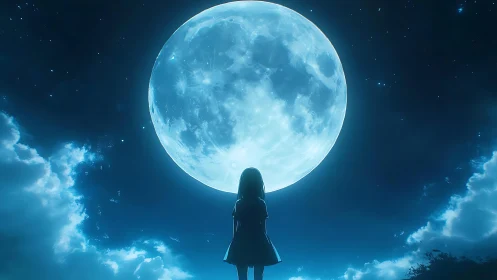 Moonlit dreamer beneath a colossal silver nightlight.