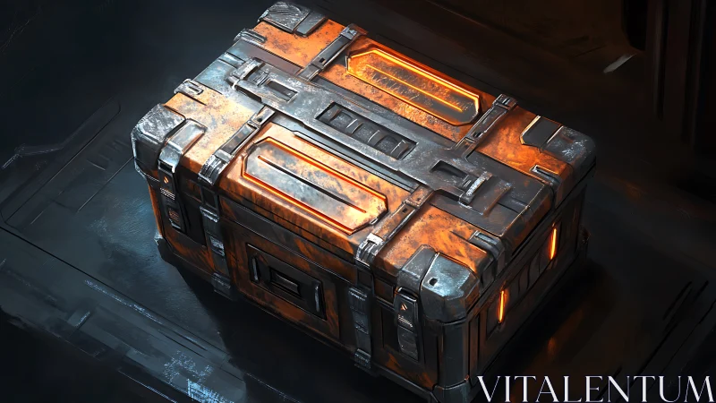 Glowing sci fi cargo crate hinting at secrets and adventure.